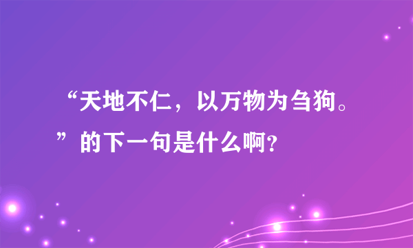 “天地不仁，以万物为刍狗。”的下一句是什么啊？