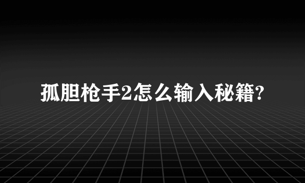 孤胆枪手2怎么输入秘籍?