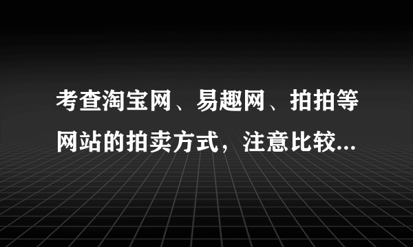 考查淘宝网、易趣网、拍拍等网站的拍卖方式，注意比较拍卖品数量、拍卖品范围和出价范围，用500字总结你的