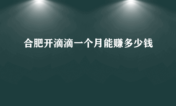 合肥开滴滴一个月能赚多少钱