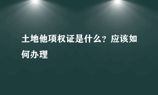 土地他项权证是什么？应该如何办理