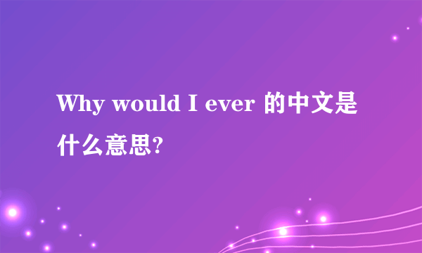 Why would I ever 的中文是什么意思?