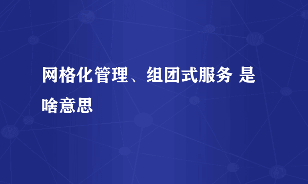 网格化管理、组团式服务 是啥意思