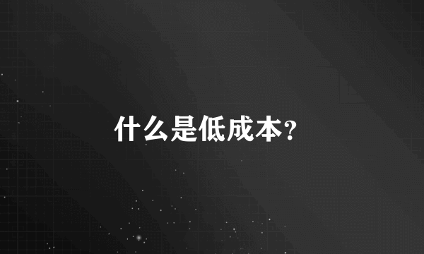 什么是低成本？