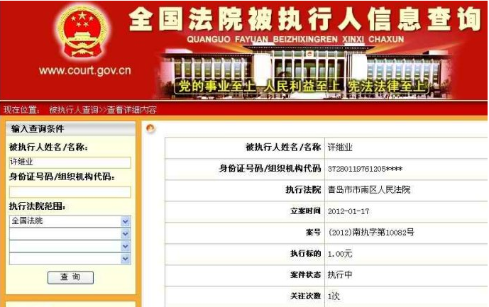 全国法院被执行人信息查询