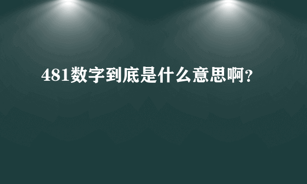 481数字到底是什么意思啊？