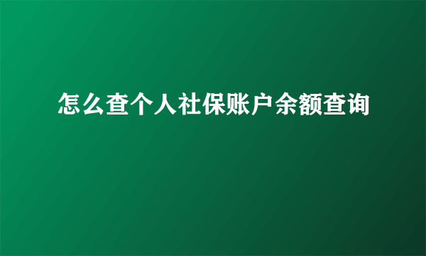 怎么查个人社保账户余额查询