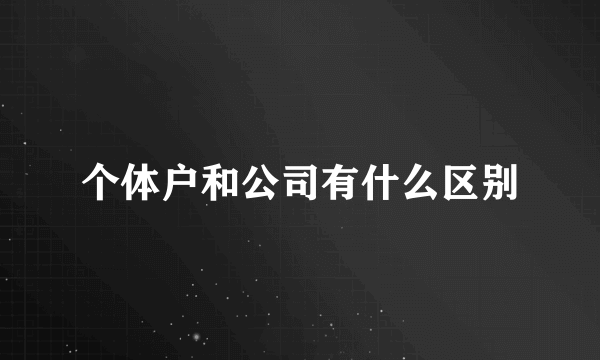 个体户和公司有什么区别