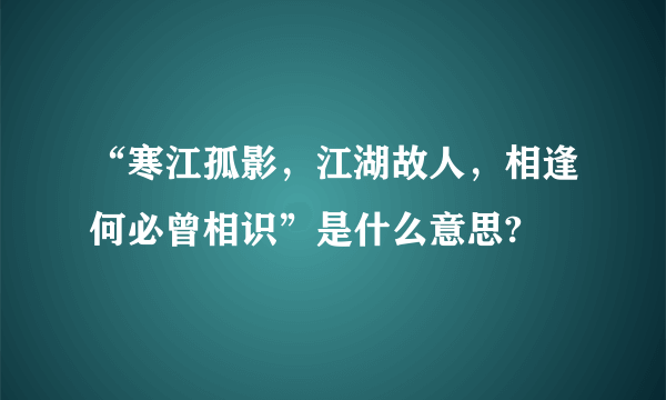 “寒江孤影，江湖故人，相逢何必曾相识”是什么意思?