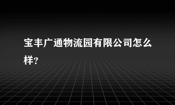 宝丰广通物流园有限公司怎么样？