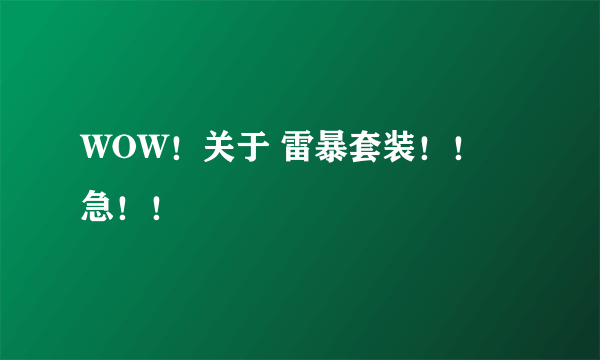 WOW！关于 雷暴套装！！ 急！！