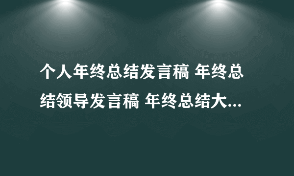 个人年终总结发言稿 年终总结领导发言稿 年终总结大会发言稿