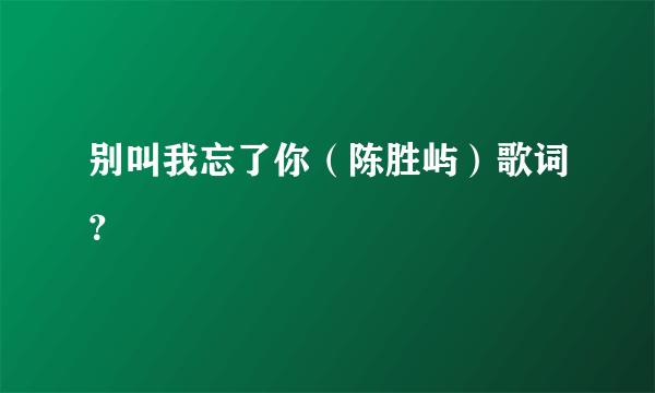 别叫我忘了你（陈胜屿）歌词？