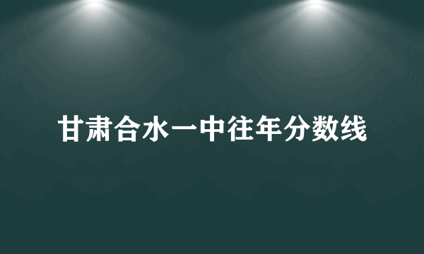 甘肃合水一中往年分数线