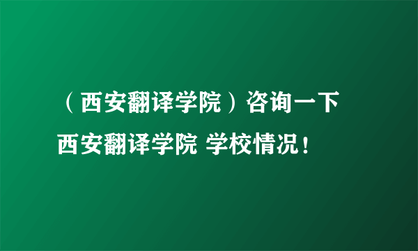 （西安翻译学院）咨询一下 西安翻译学院 学校情况！