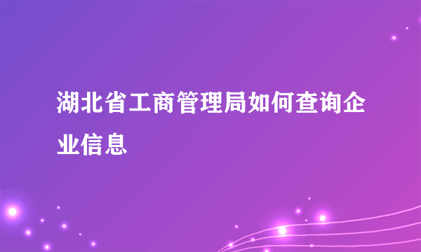 湖北省工商管理局如何查询企业信息