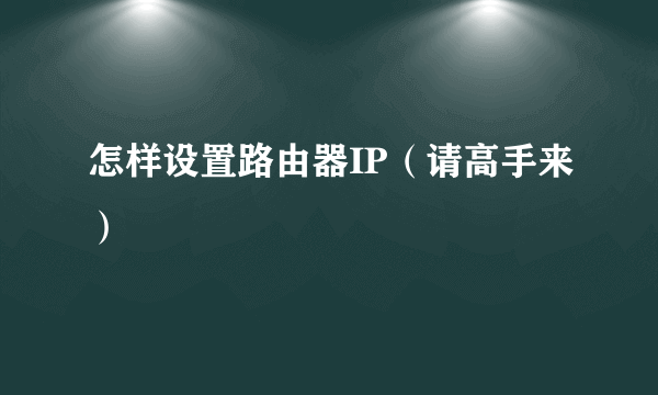 怎样设置路由器IP（请高手来）