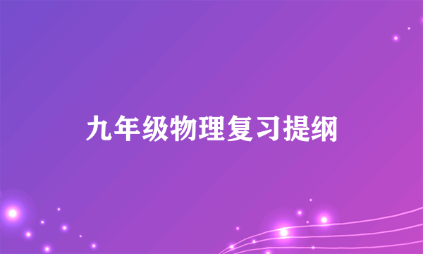 九年级物理复习提纲