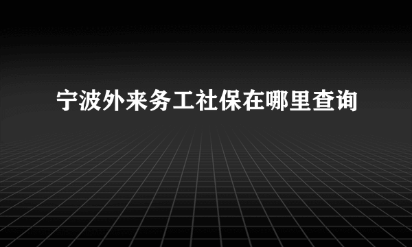 宁波外来务工社保在哪里查询