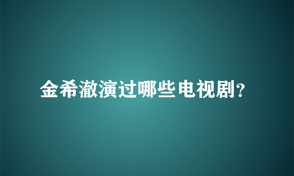 金希澈演过哪些电视剧？