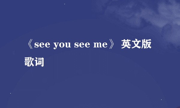 《see you see me》 英文版歌词