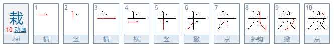 栽种的栽的偏旁部首是什么