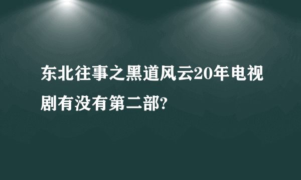 东北往事之黑道风云20年电视剧有没有第二部?