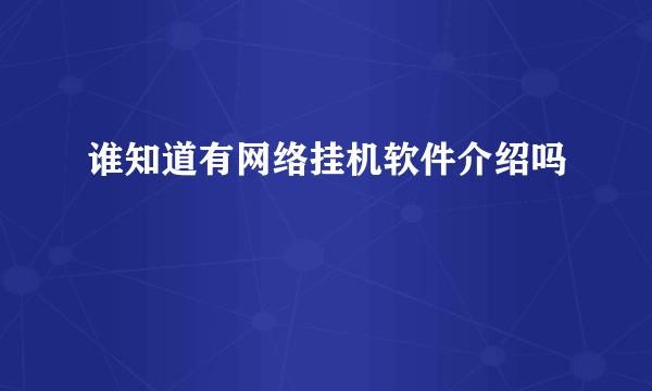 谁知道有网络挂机软件介绍吗