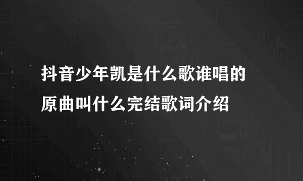 抖音少年凯是什么歌谁唱的 原曲叫什么完结歌词介绍