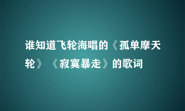 谁知道飞轮海唱的《孤单摩天轮》 《寂寞暴走》的歌词