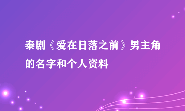 泰剧《爱在日落之前》男主角的名字和个人资料