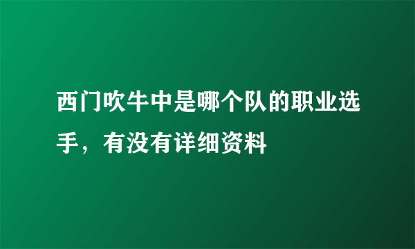 西门吹牛中是哪个队的职业选手，有没有详细资料