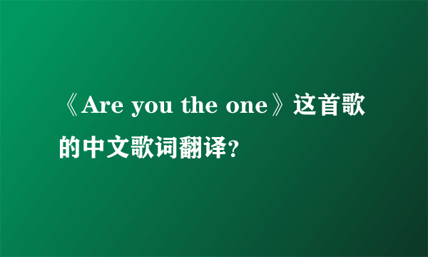 《Are you the one》这首歌的中文歌词翻译？