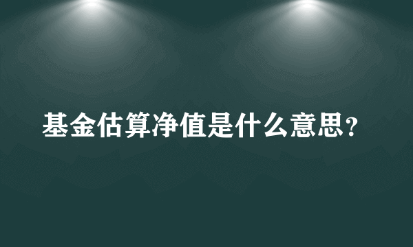 基金估算净值是什么意思？