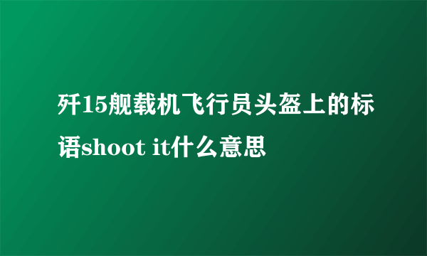 歼15舰载机飞行员头盔上的标语shoot it什么意思