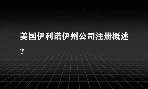 美国伊利诺伊州公司注册概述？