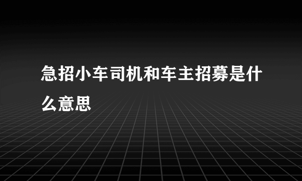 急招小车司机和车主招募是什么意思