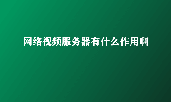 网络视频服务器有什么作用啊