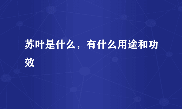 苏叶是什么，有什么用途和功效