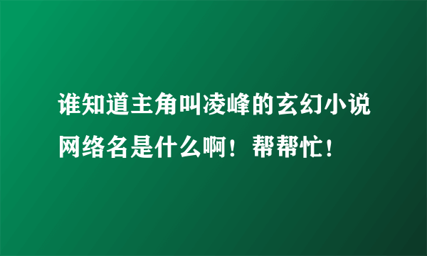 谁知道主角叫凌峰的玄幻小说网络名是什么啊！帮帮忙！