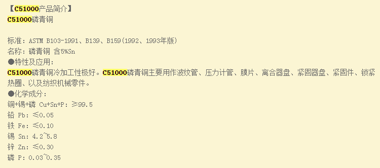 C51000锡青铜是什么材料