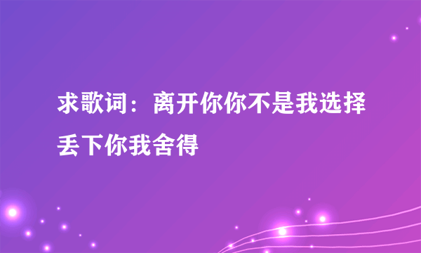 求歌词：离开你你不是我选择丢下你我舍得