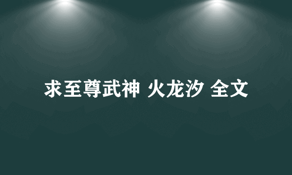 求至尊武神 火龙汐 全文