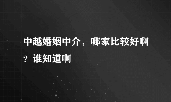 中越婚姻中介，哪家比较好啊？谁知道啊