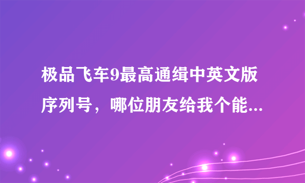 极品飞车9最高通缉中英文版序列号，哪位朋友给我个能用的！谢谢！