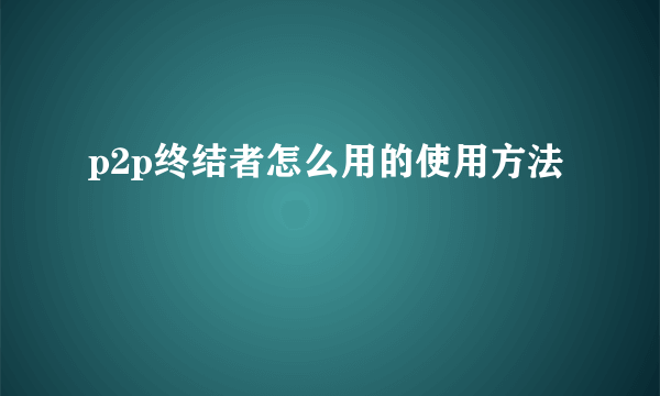 p2p终结者怎么用的使用方法