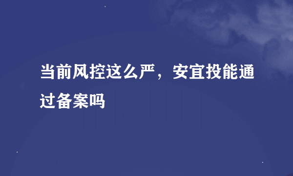 当前风控这么严，安宜投能通过备案吗