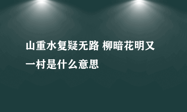 山重水复疑无路 柳暗花明又一村是什么意思