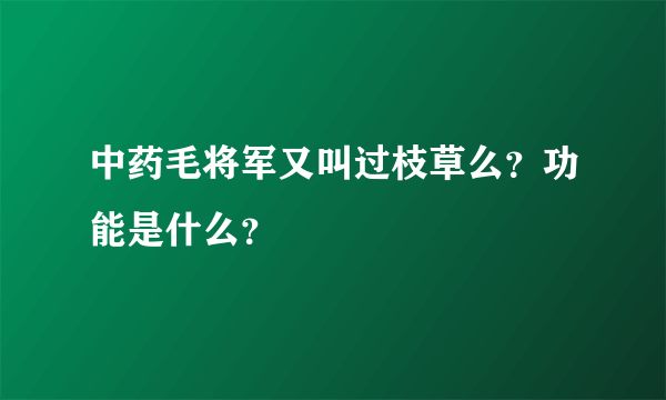 中药毛将军又叫过枝草么？功能是什么？