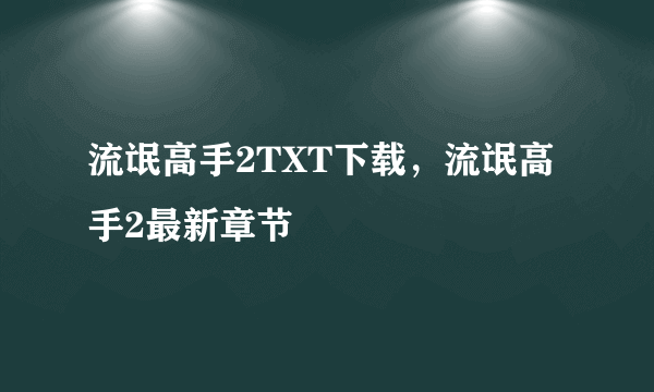 流氓高手2TXT下载，流氓高手2最新章节